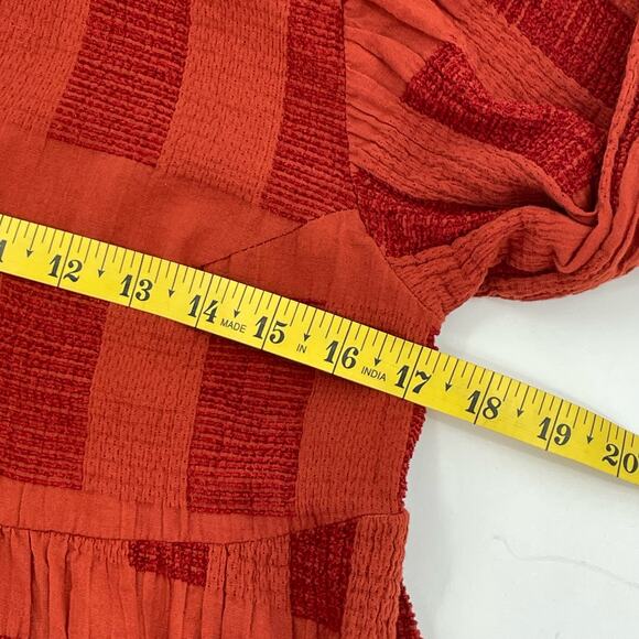 Umgee USA Women's Babydoll Blouse, Brick & Rust Colors, Patchwork, Sz. S - Picture 8 of 10